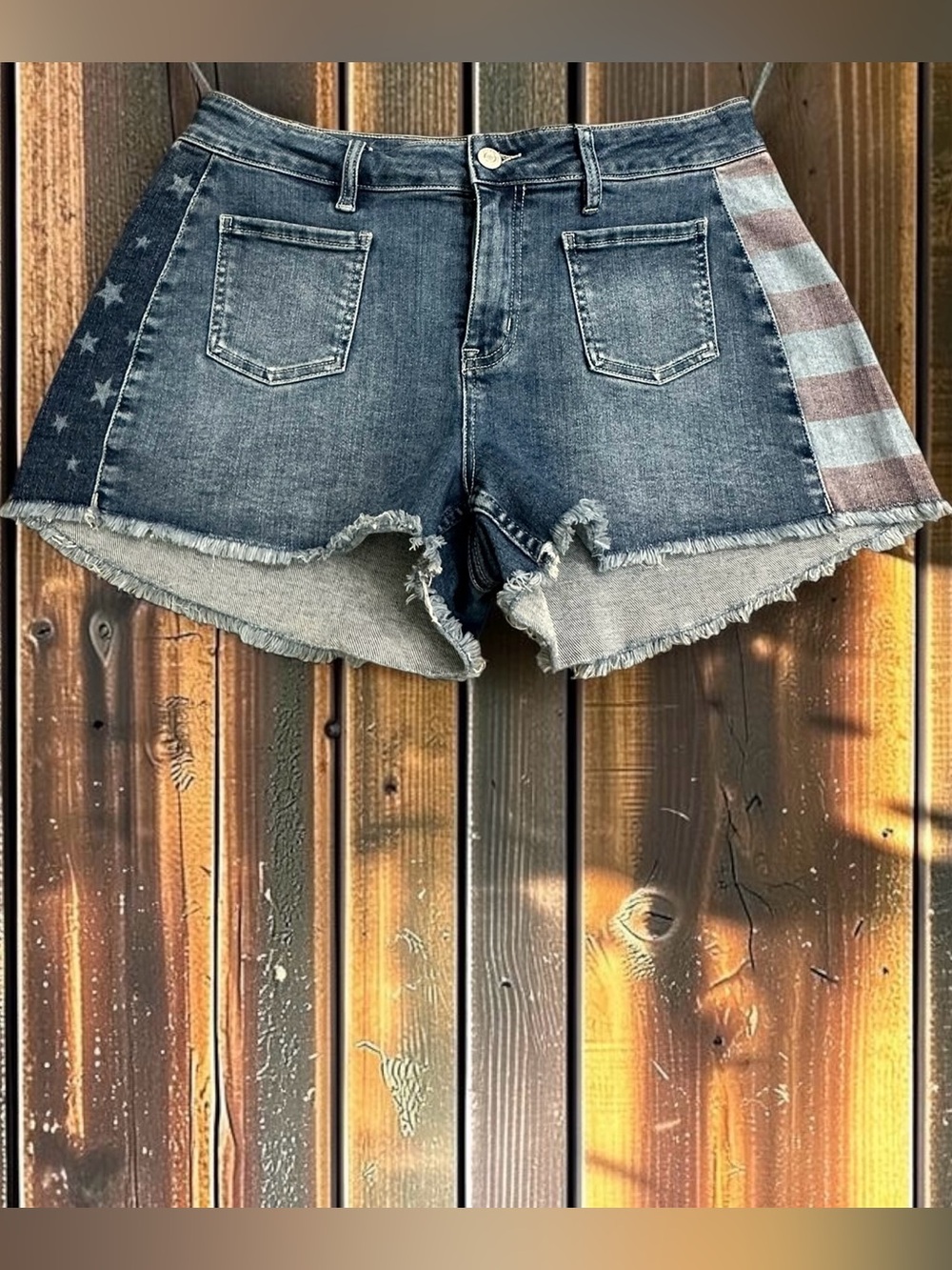 Shyanne Denim American Flag Shorts. Stretchy. Size: 33